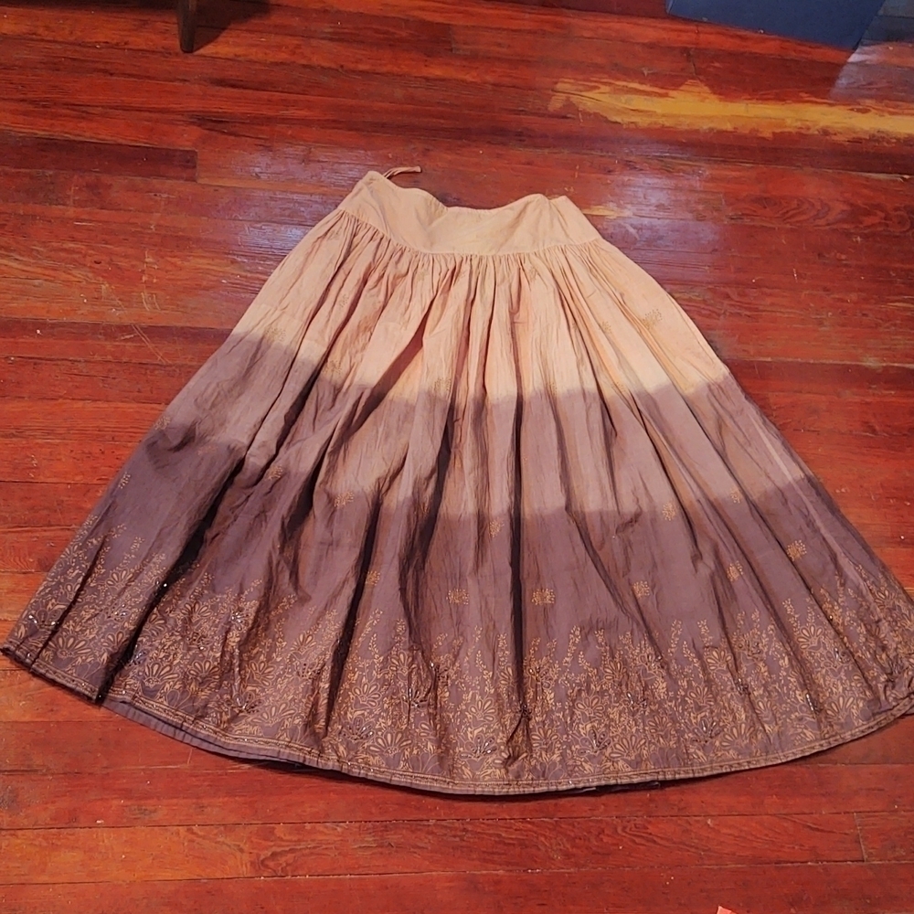Kommotion NY Cotton Floral Print Beaded Ombre Midi Skirt Sz S